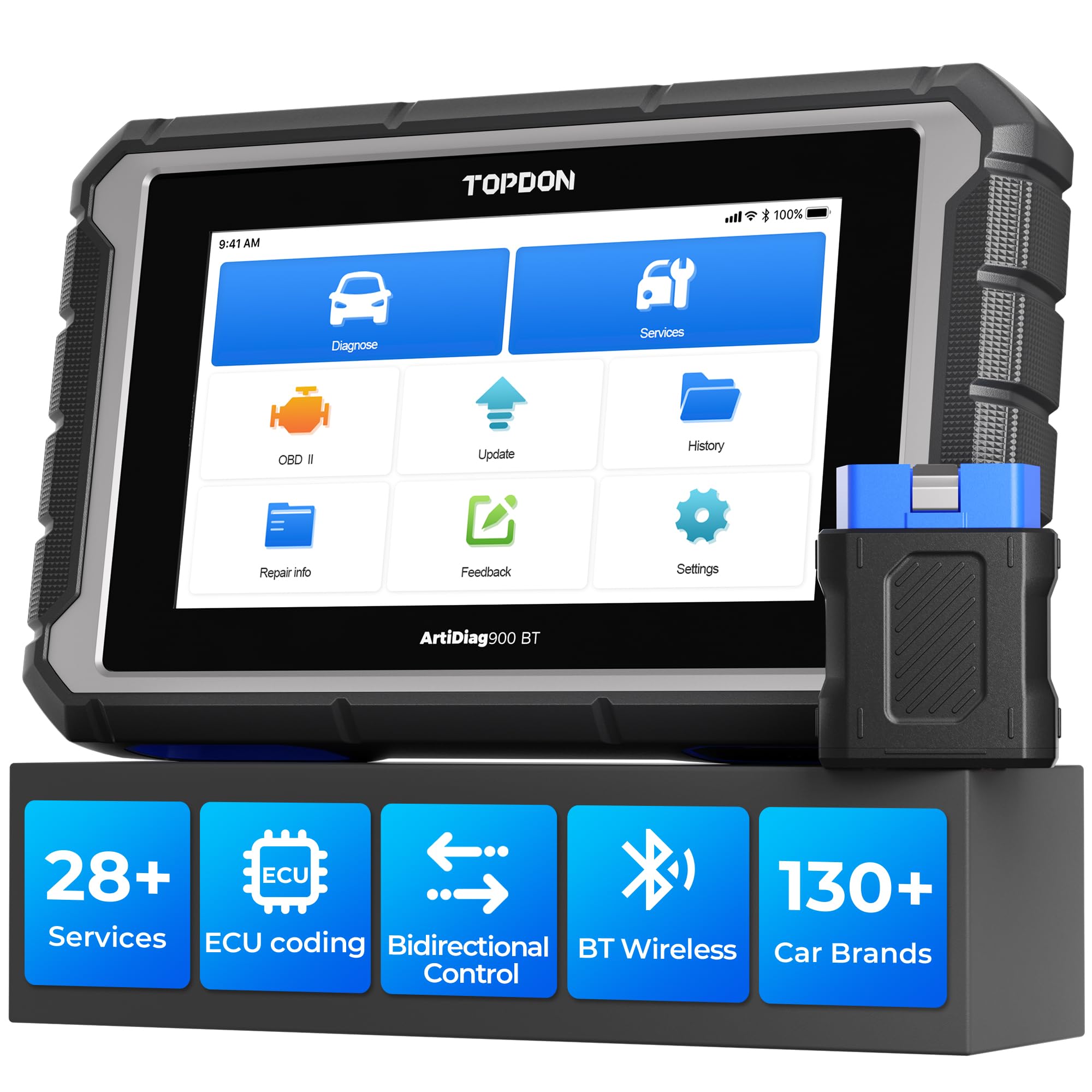 TOPDON AD900BT front display showing clear diagnostics and fast navigation