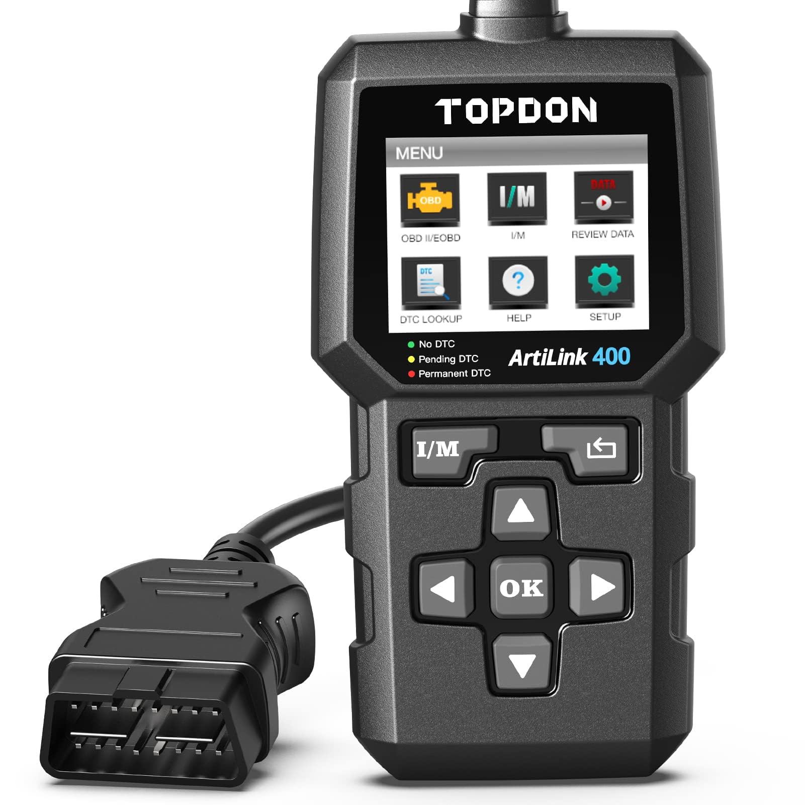 TOPDON AL400 front view showing screen and connectors for quick identification