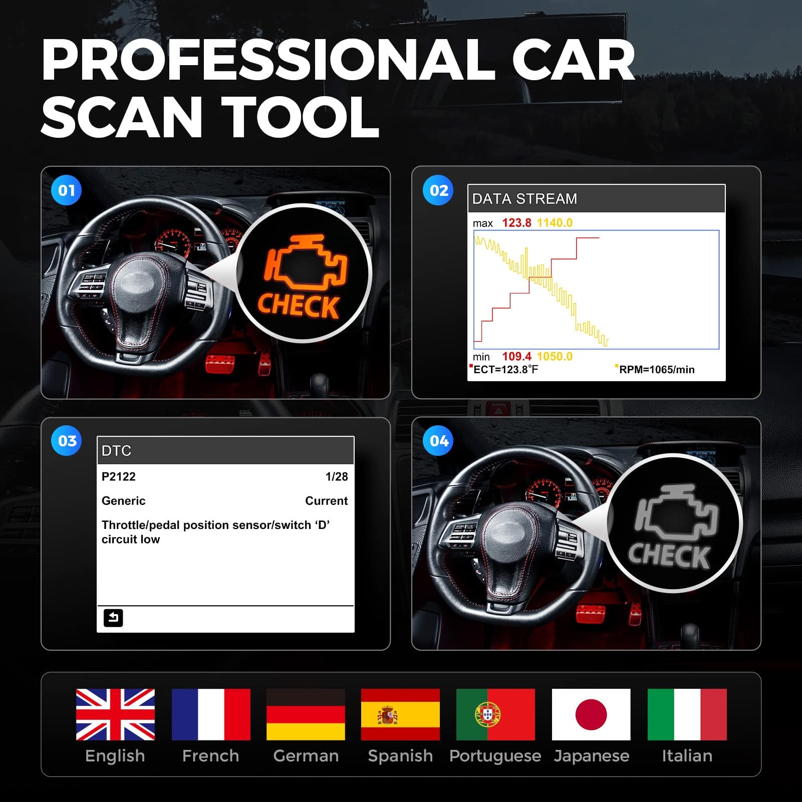 TOPDON AL400 plugged into vehicle OBD2 port demonstrating in-car troubleshooting