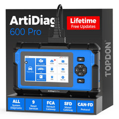 TOPDON ArtiDiag600 Pro front view showing compact handheld design and screen clarity
