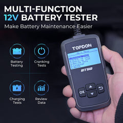 TOPDON BT50 bright LCD display showing test results quickly and clearly