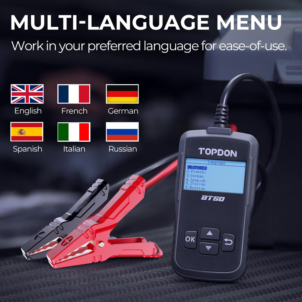 TOPDON BT50 boxed with cables and manual showing included kit for immediate use