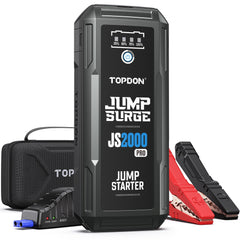 TOPDON JS2000Pro front view showing device and benefits for fast starts