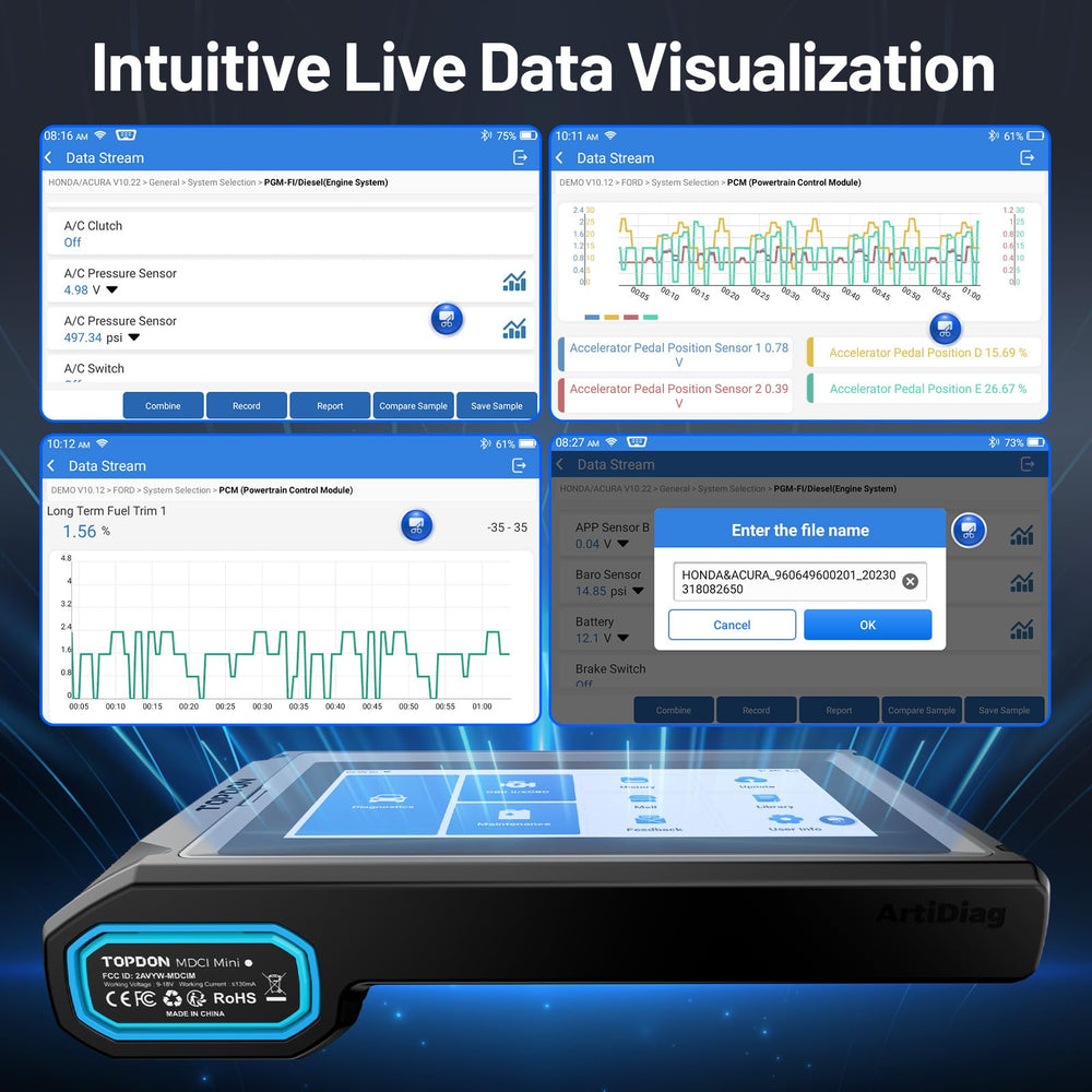 TOPDON AD800BT live data graph screen showing clear telemetry for precise analysis