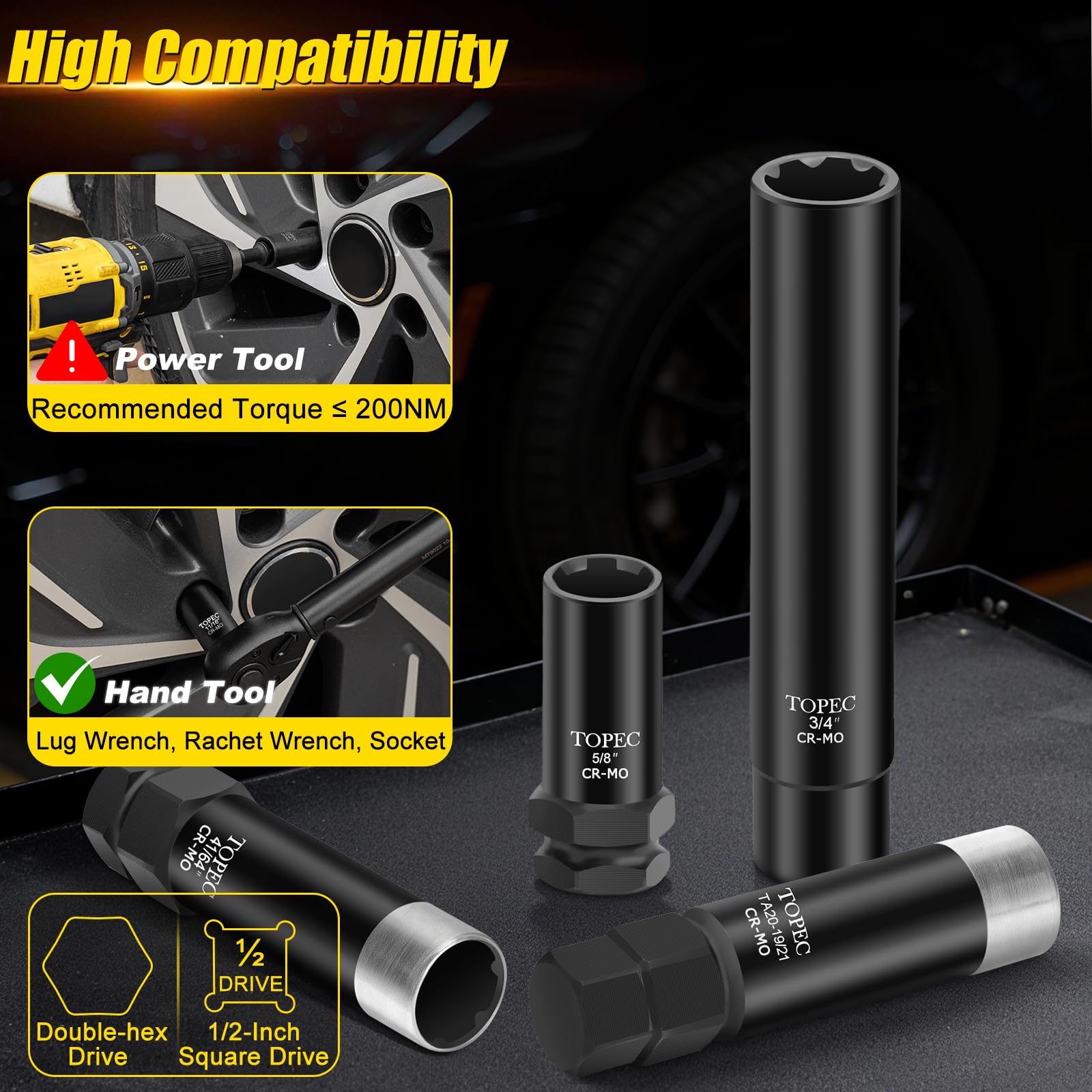 Topec sockets beside coin for scale illustrating compact kit and easy portability