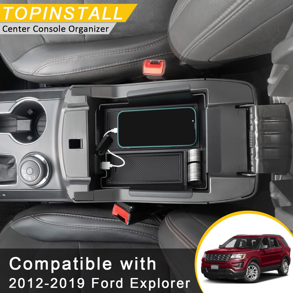 TOPINSTALL organizer installed in armrest demonstrating immediate added storage