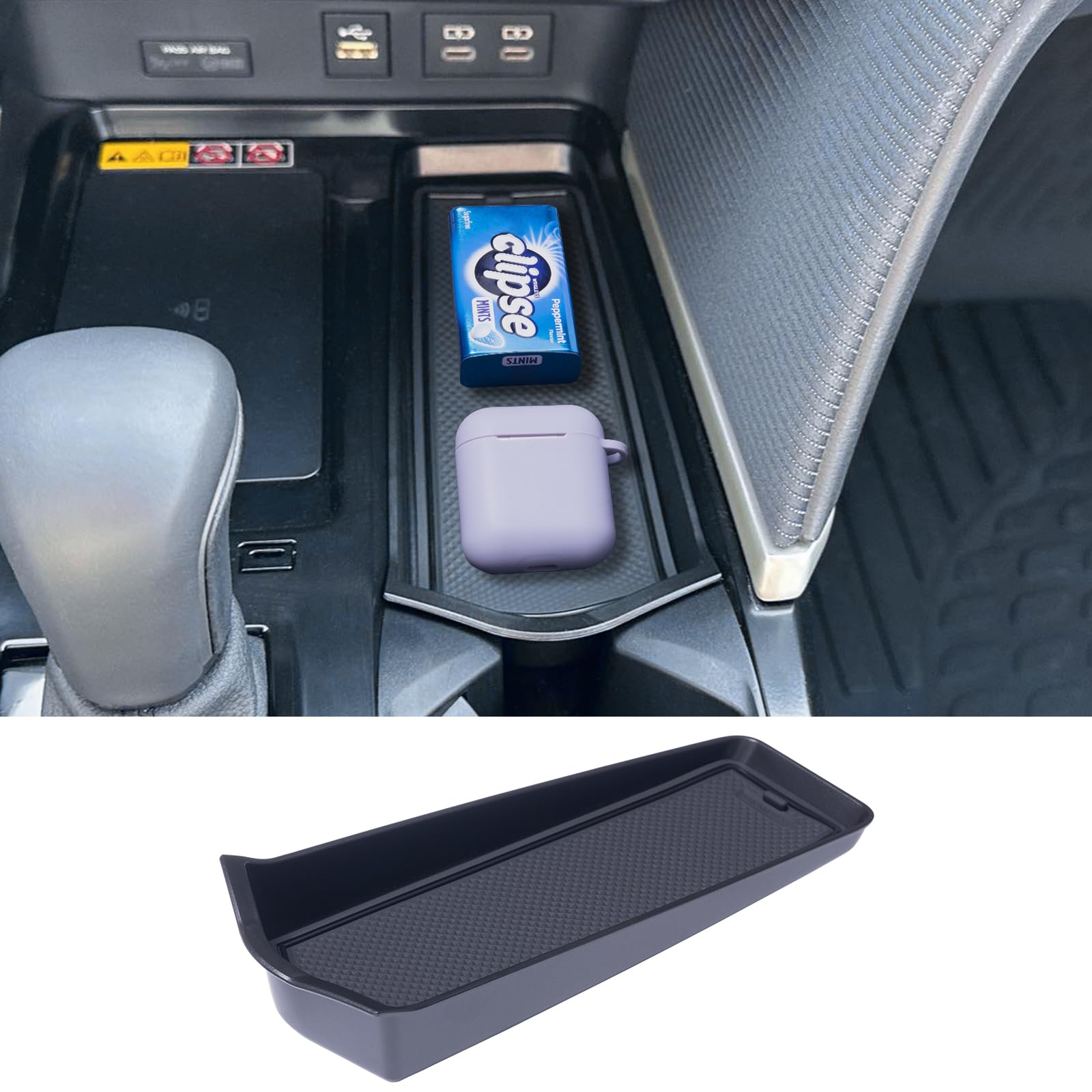 TOPINSTALL front console tray overview showing neat organization benefit