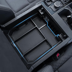 TOPINSTALL front view installed in Tundra console showing neat organization and easy access