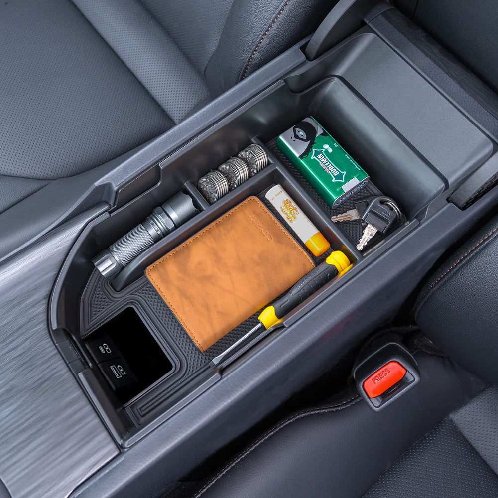 TOPINSTALL organizer in Camry interior lifestyle shot reducing clutter and noise