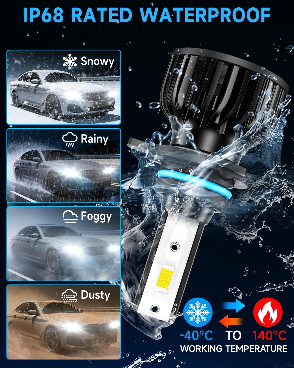 TOPLYGS bulbs lit during night drive showcasing enhanced visibility and cool white color