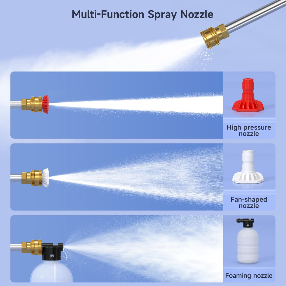 Topteng kit with toolbox, nozzles, foam bottle and hose for organized storage benefit
