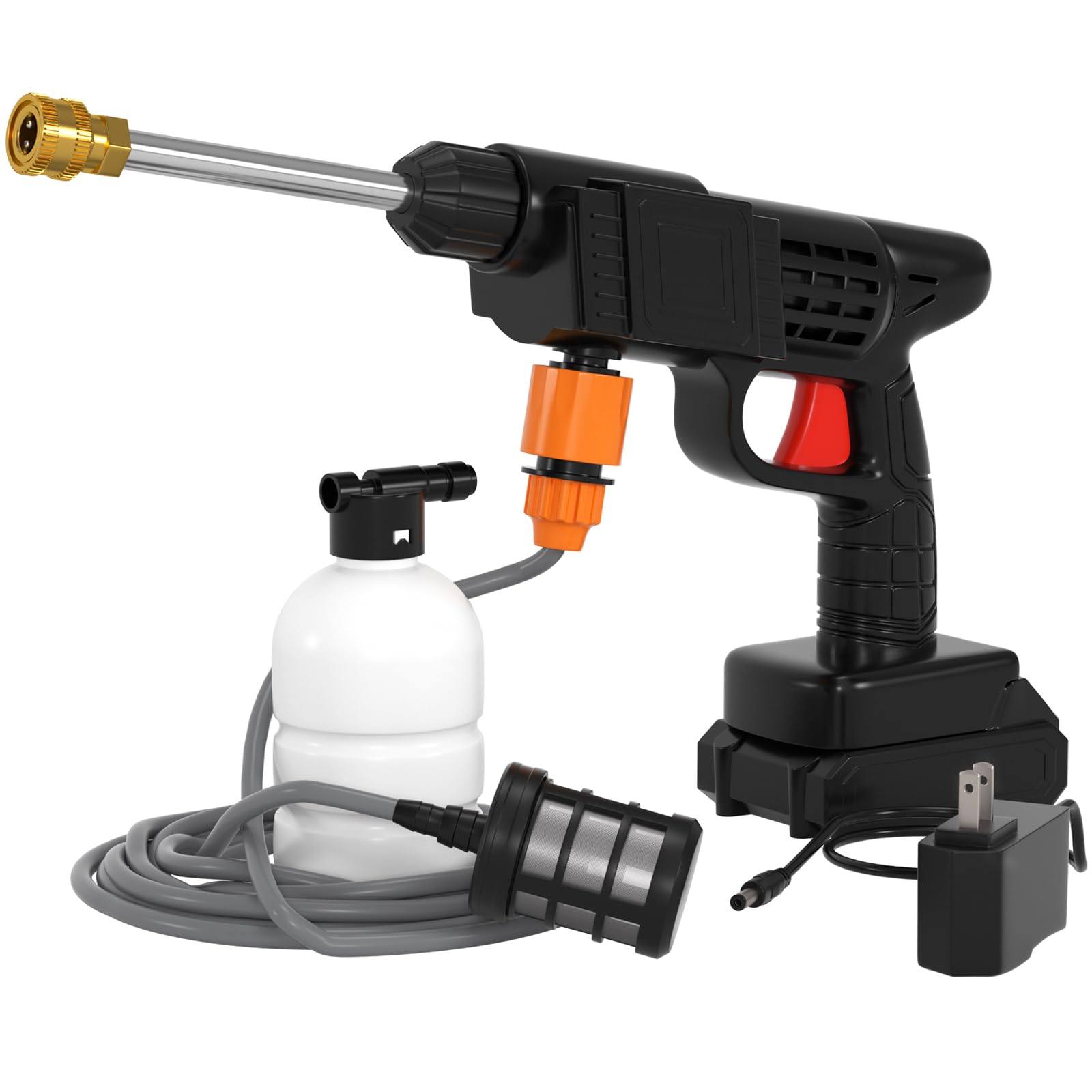Topteng next to a bucket showing scale and compatibility with container water sources