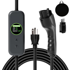 Toptoo front view showing the control box and J1772 gun for easy portable charging