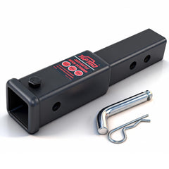 TOPTOW front view of 2 inch hitch extender showing sturdy steel and fit benefits