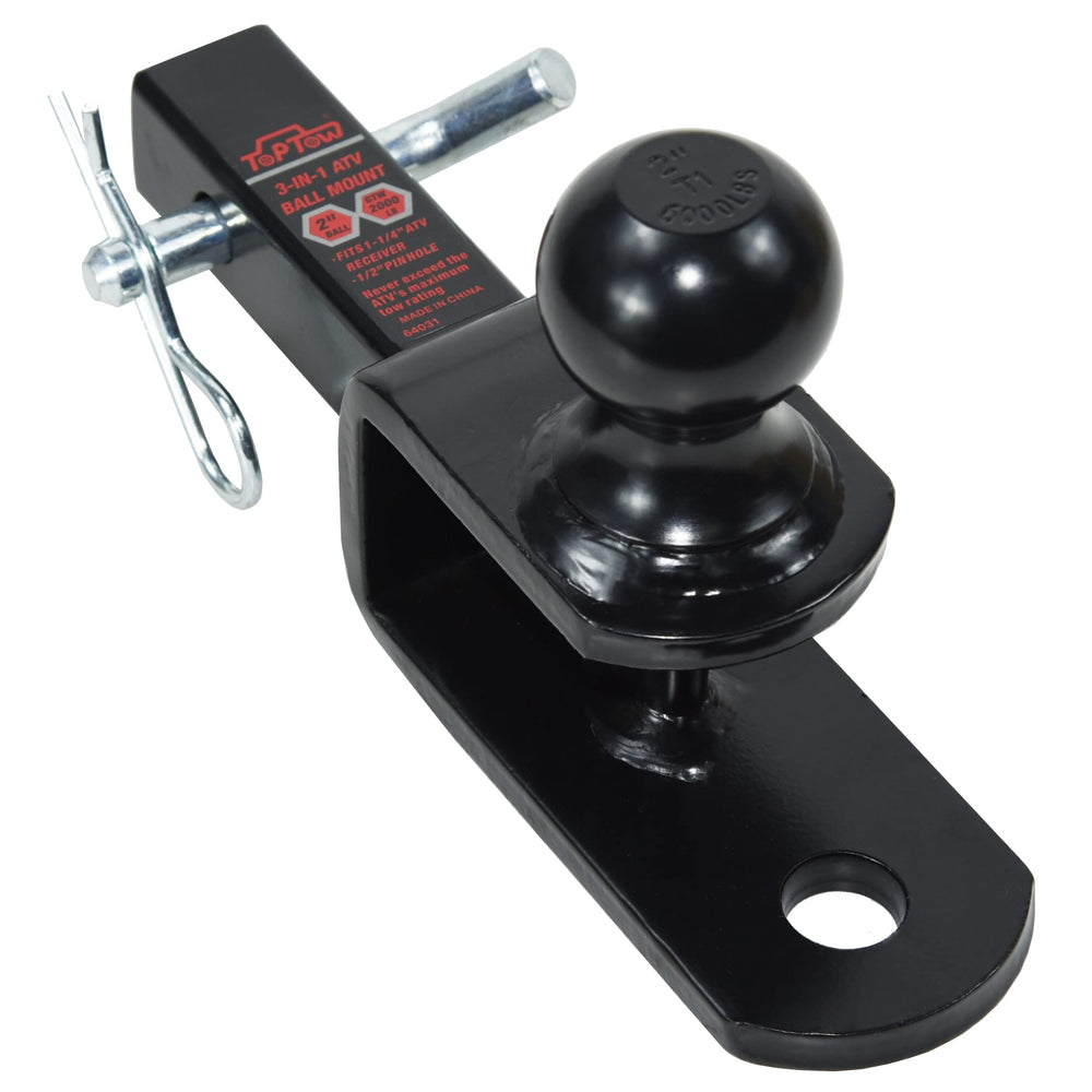 TOPTOW front view showing ball mount and versatile connections for easy towing