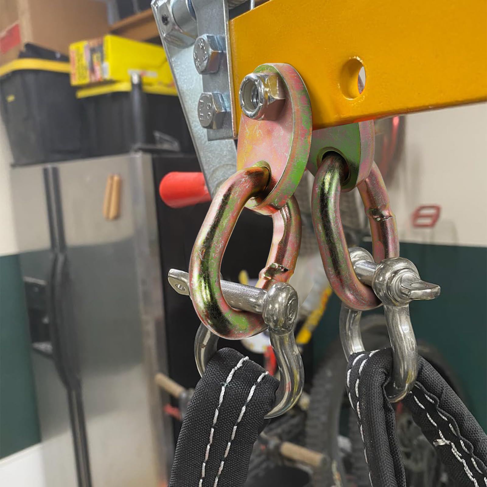 TOPZEA brackets bolted to equipment as tie-down points demonstrating secure transportation and load control
