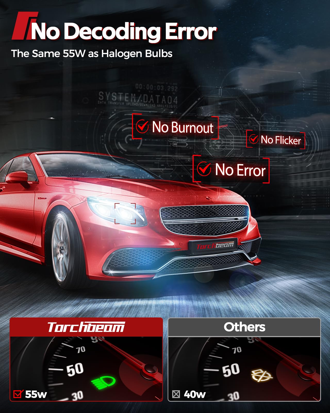Torchbeam installed in headlight assembly showing improved visibility