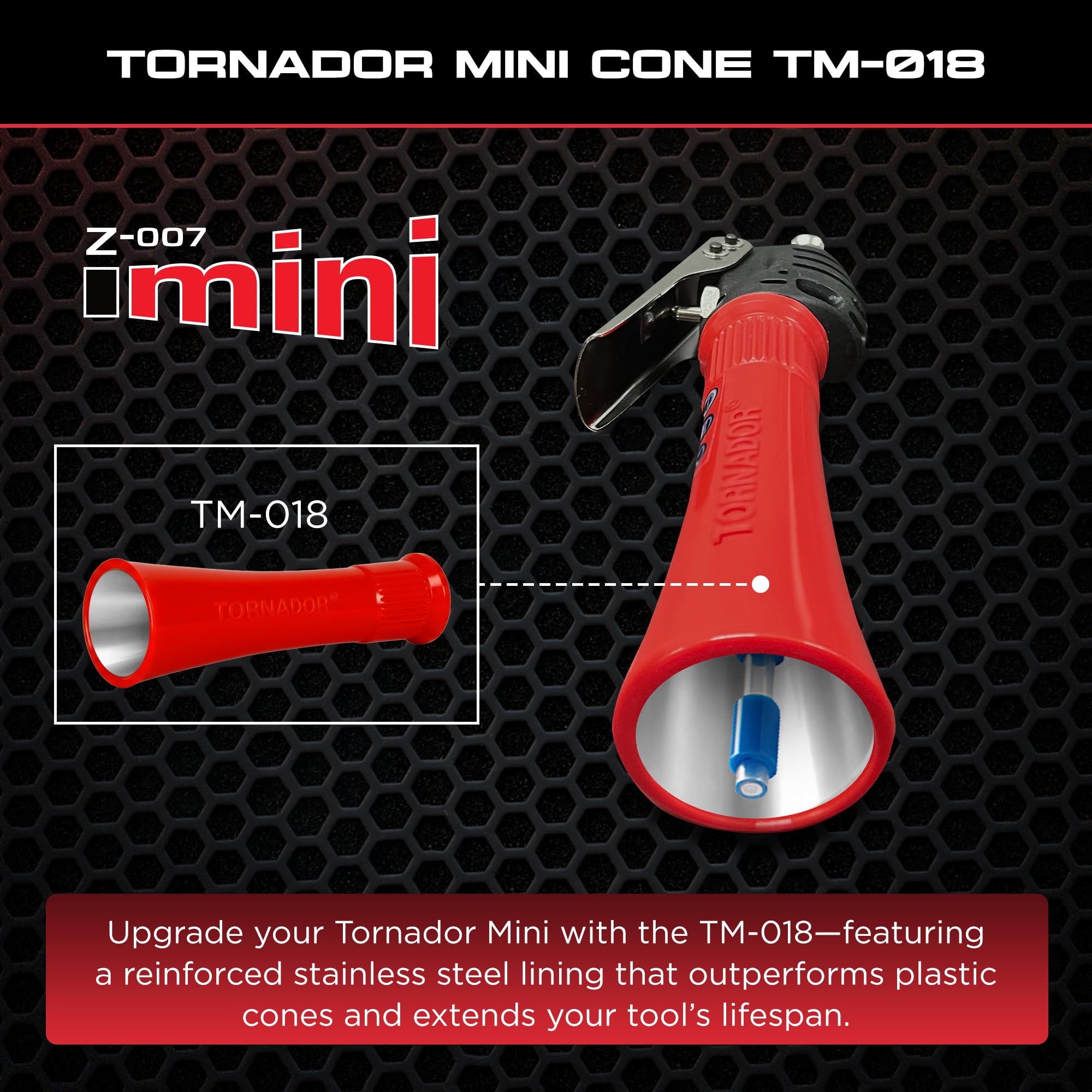 Tornador TM-018 stainless-steel interior close-up resisting debris