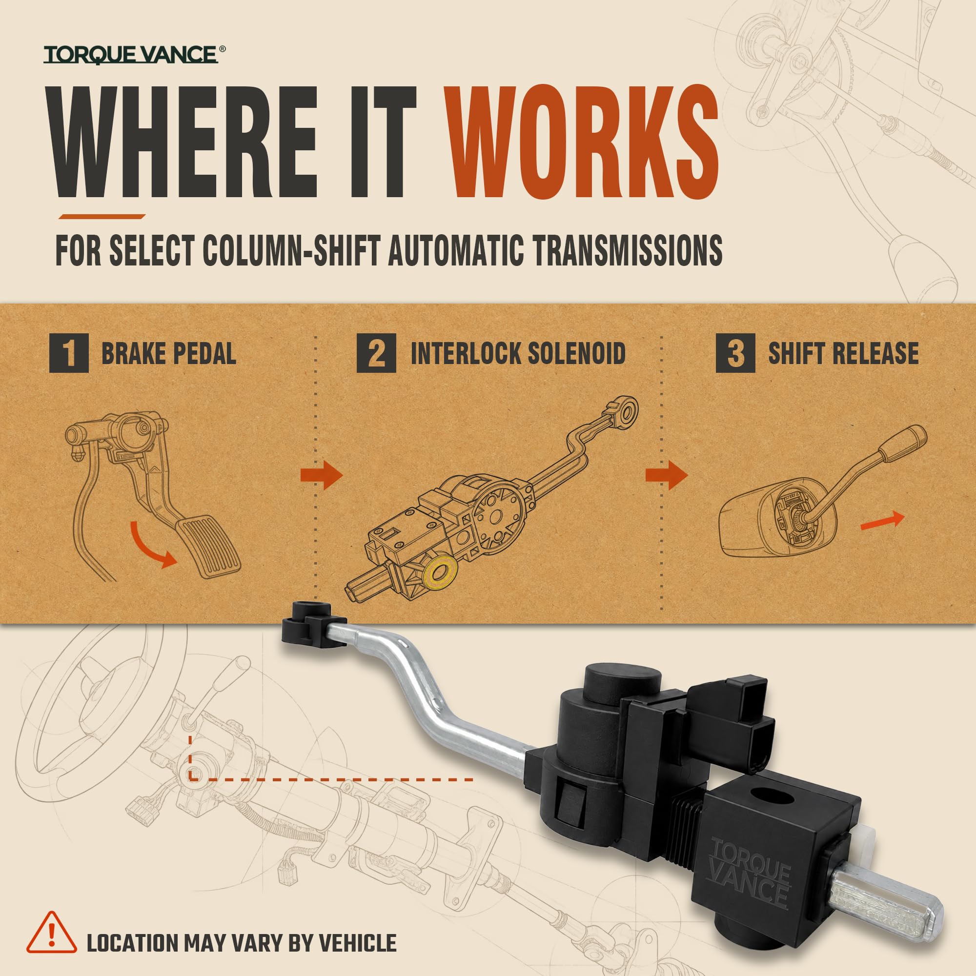 TorqueVance installed in steering column demonstrating restored shift release