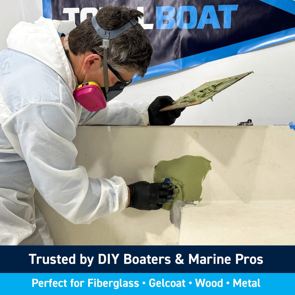 Sanded TotalBoat TotalFair fairing area showing smooth, pinhole-free surface ready for primer
