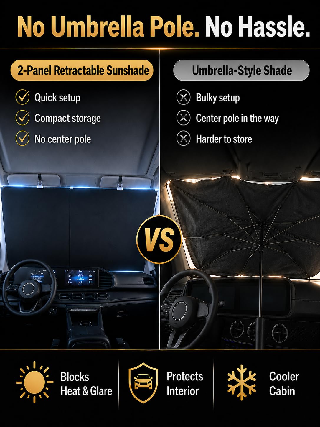 ToughGift pulled up across windshield providing instant sun protection