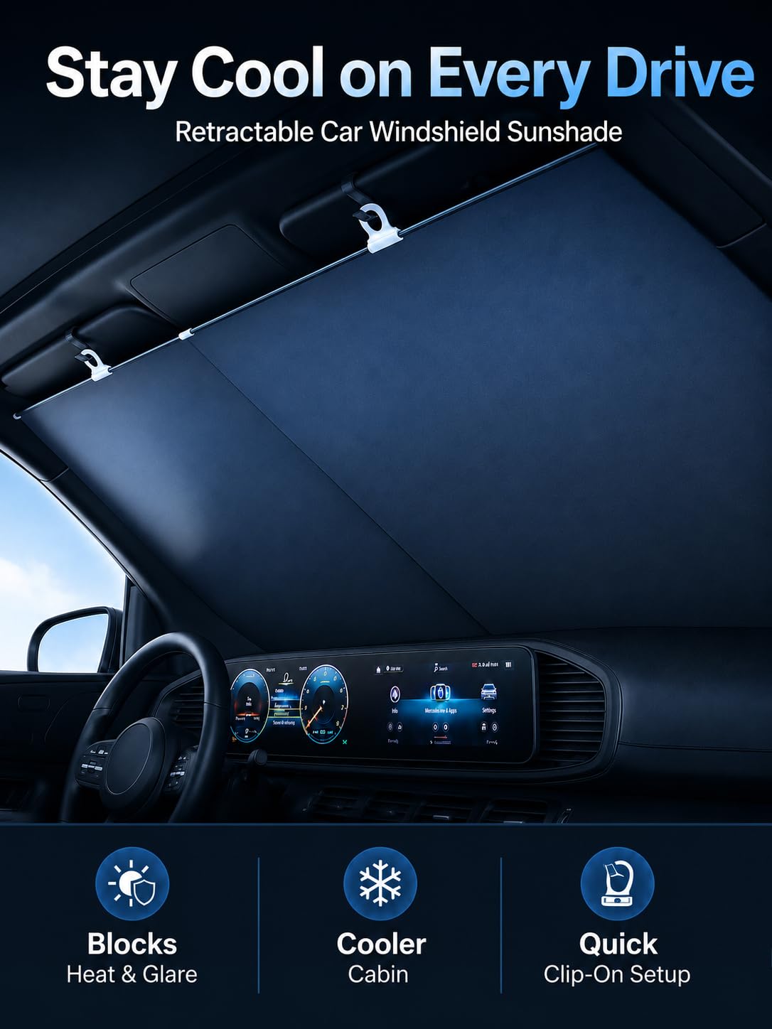 ToughGift retracted near headliner for compact out-of-view storage
