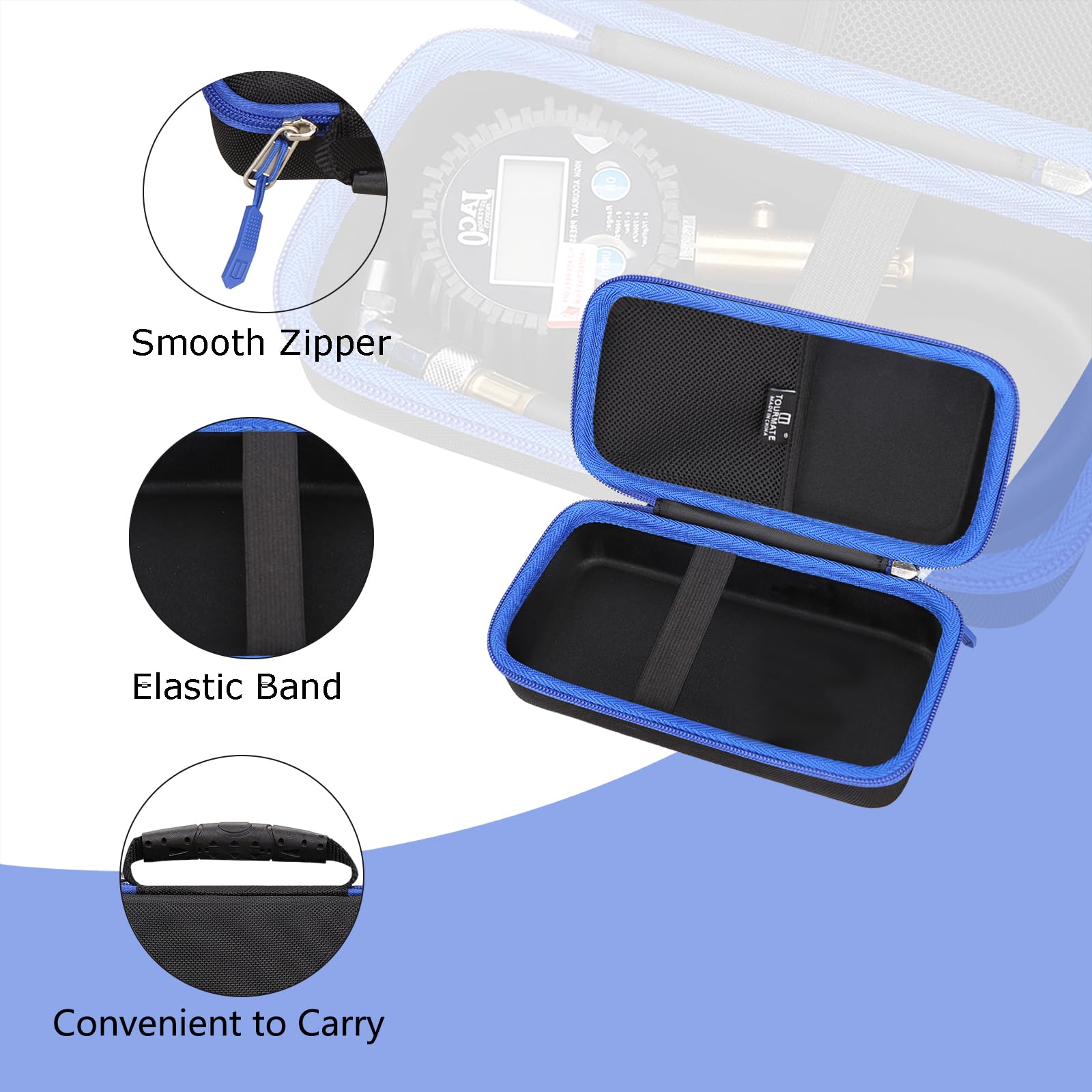 Tourmate handle and zipper detail highlighting easy carrying and smooth opening