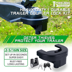 TOWBUBING coupler lock close-up highlighting durable construction