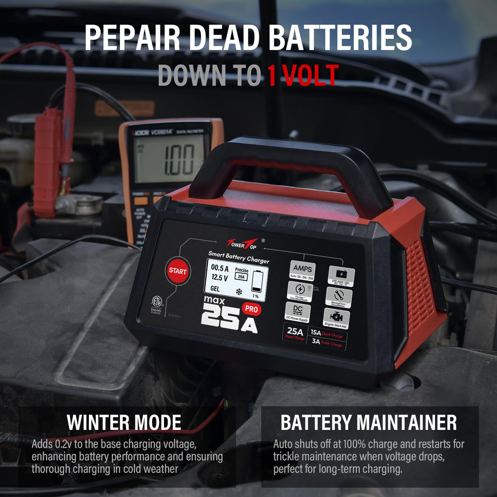 TowerTop attached to car battery demonstrating engine start assistance