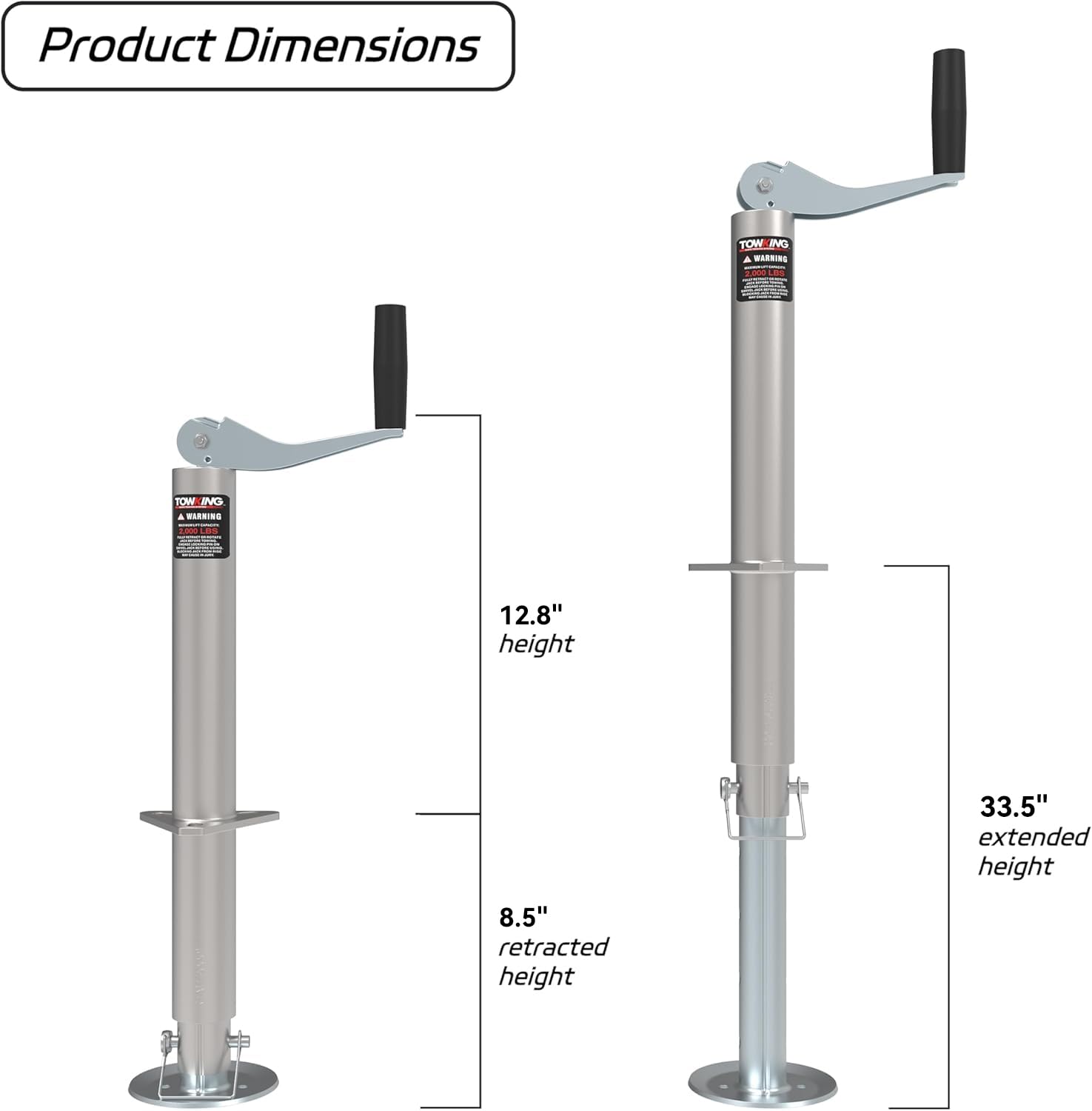 TOWKING drop leg detail showing hole spacing and fit for secure low support