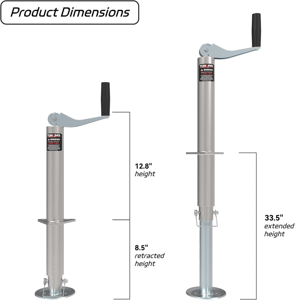 TOWKING drop leg detail showing hole spacing and fit for secure low support