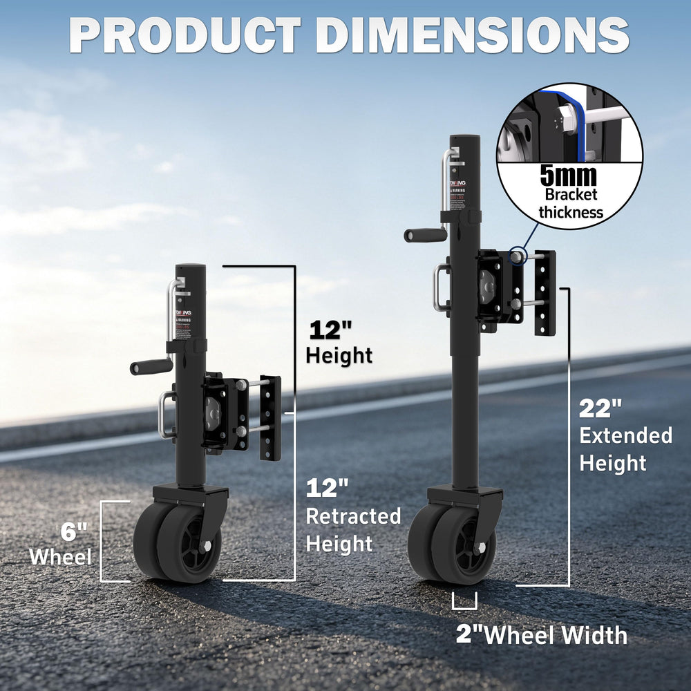 TOWKING jack mounted on trailer tongue showing stable support and fit