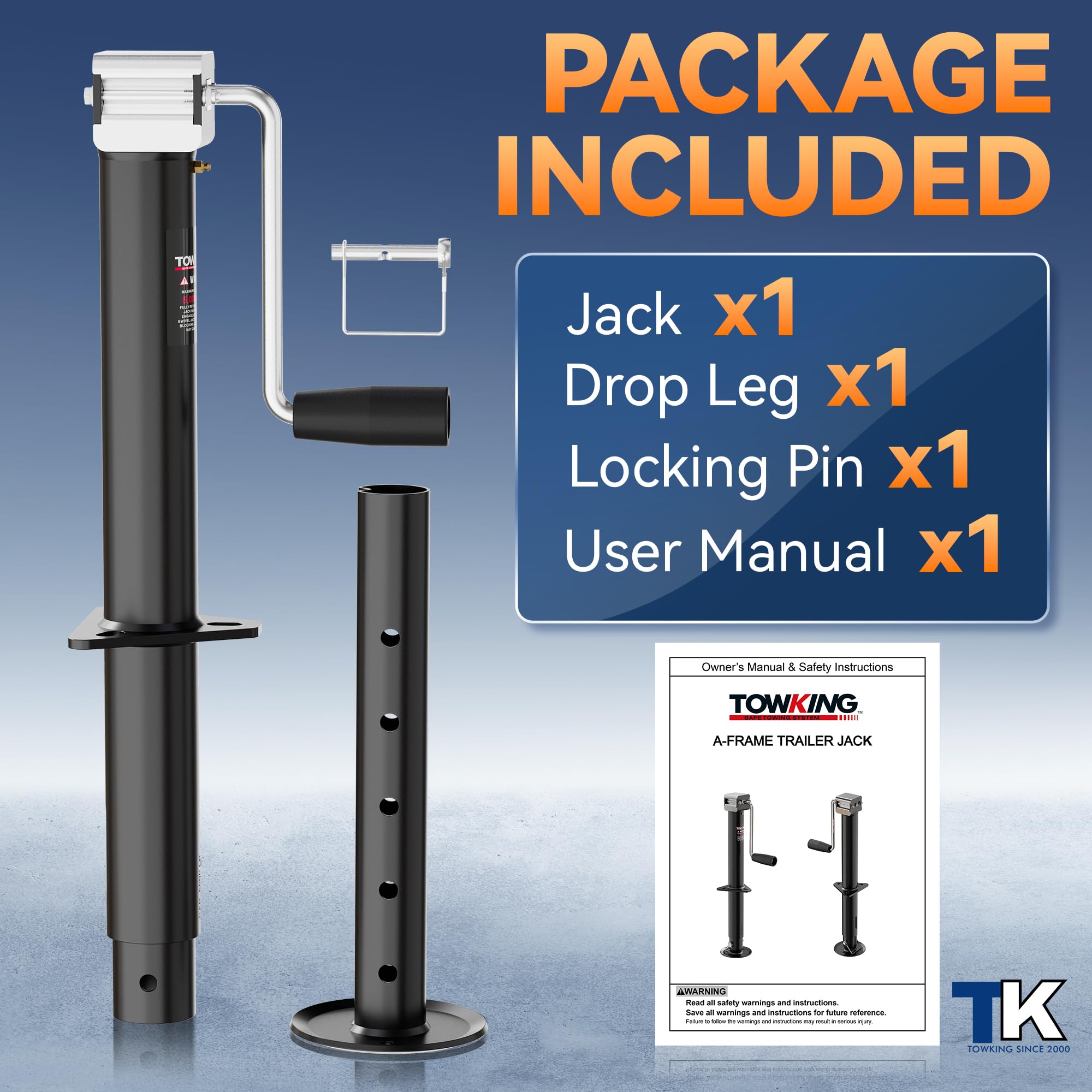 TOWKING product label with SAE and warranty marks ensuring trusted quality