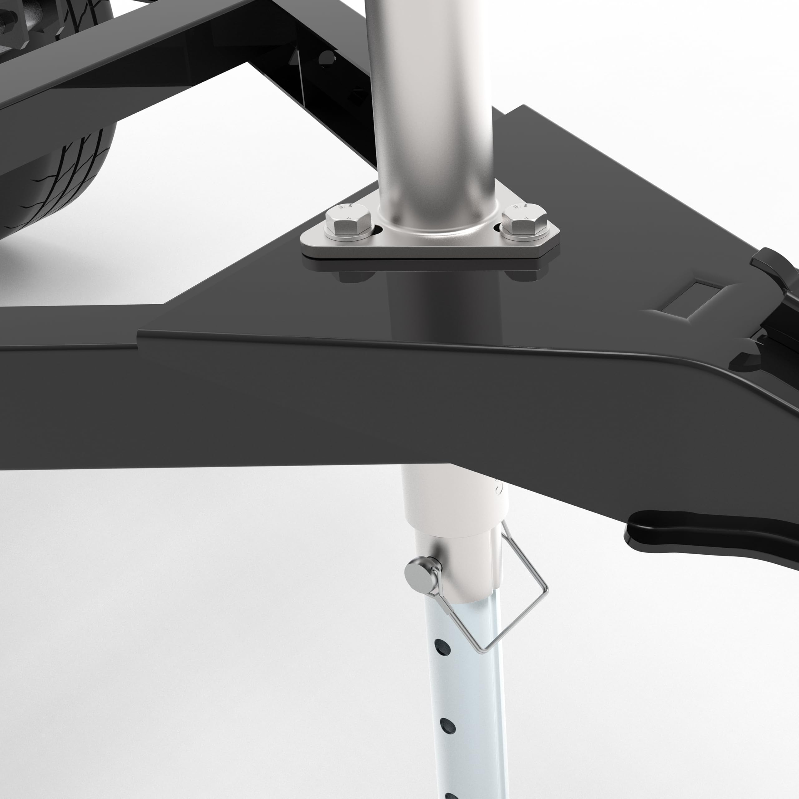 TOWKING jack supporting trailer in a field showing easy leveling and convenience