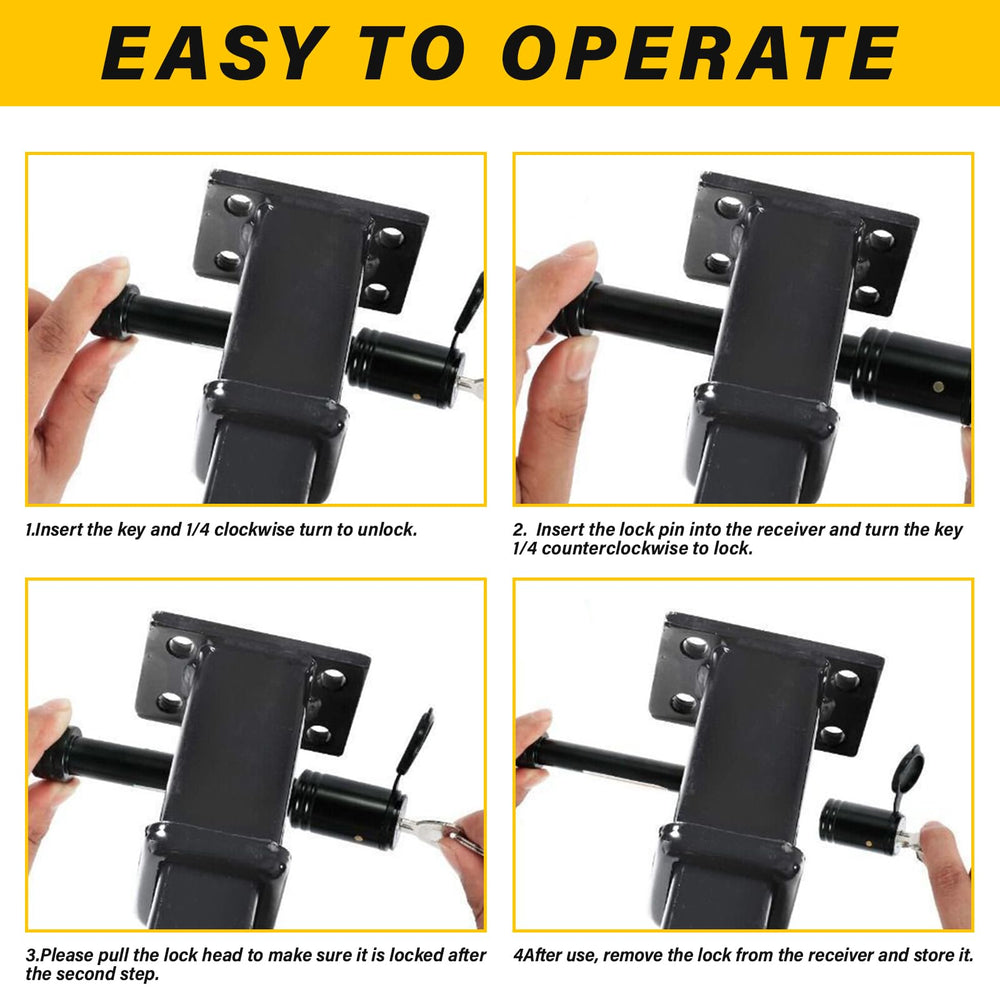 TOWSWELL lock on truck receiver demonstrating secure towing setup