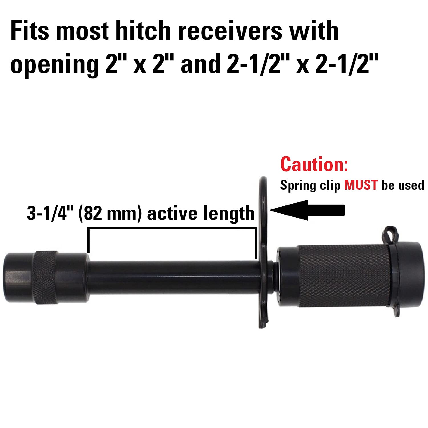 TowWorks lock beside a tape measure showing 3-1/4" active length for fit verification