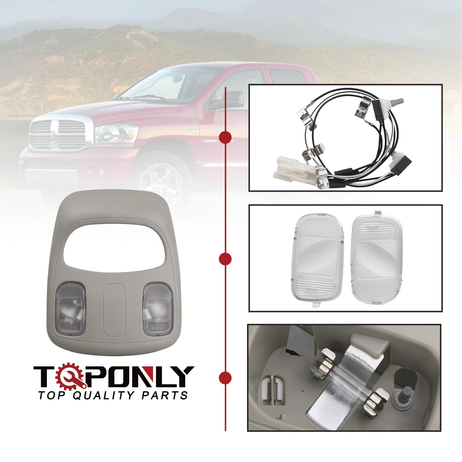 TQPONLY overhead console installed in Dodge Ram ceiling restoring factory interior look