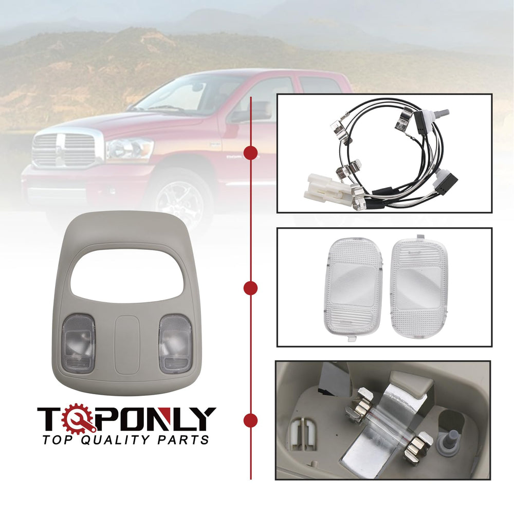 TQPONLY overhead console installed in Dodge Ram ceiling restoring factory interior look