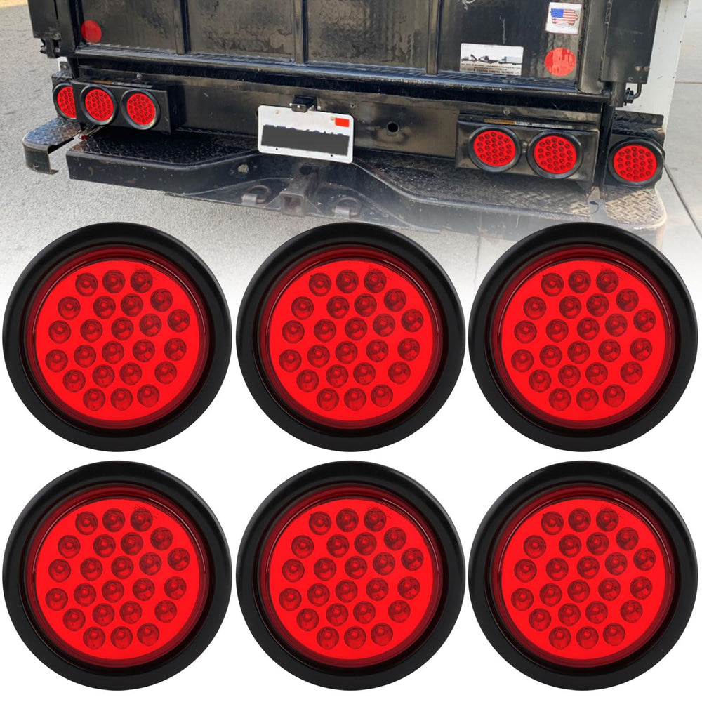 Traberm front view 4-inch red LED tail light showing clear lens and benefit of visibility