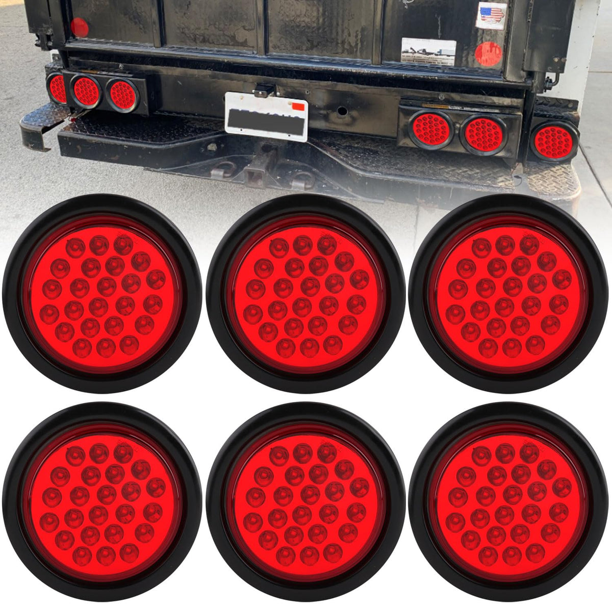 Traberm front view 4-inch red LED tail light showing clear lens and benefit of visibility