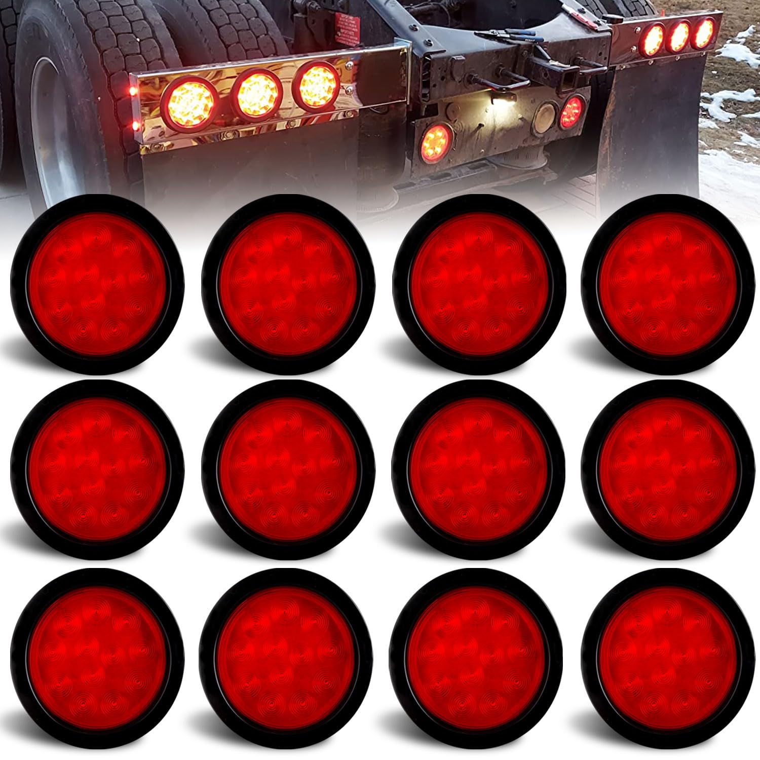 Traberm front view red LED tail light showing bright lens and mounting flange benefit visibility