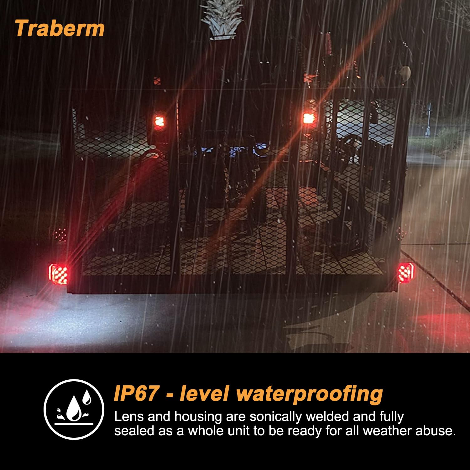 Traberm nighttime lights in use on trailer showing high visibility and weather resistance