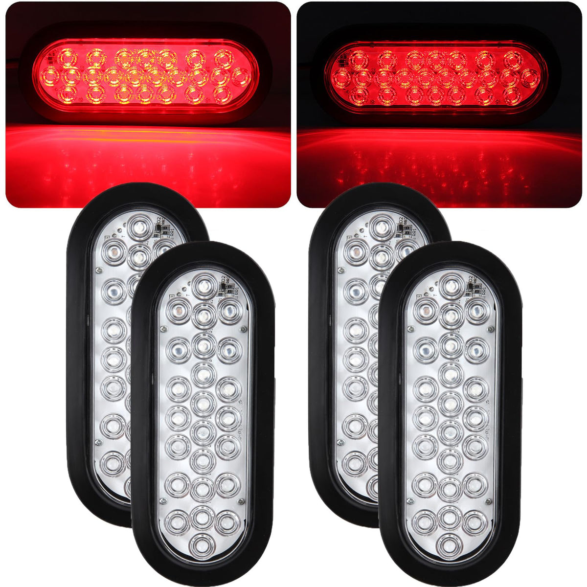 Traberm front view clear-lens oval tail light showing bright red LEDs and fit