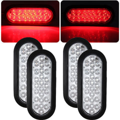 Traberm front view clear-lens oval tail light showing bright red LEDs and fit