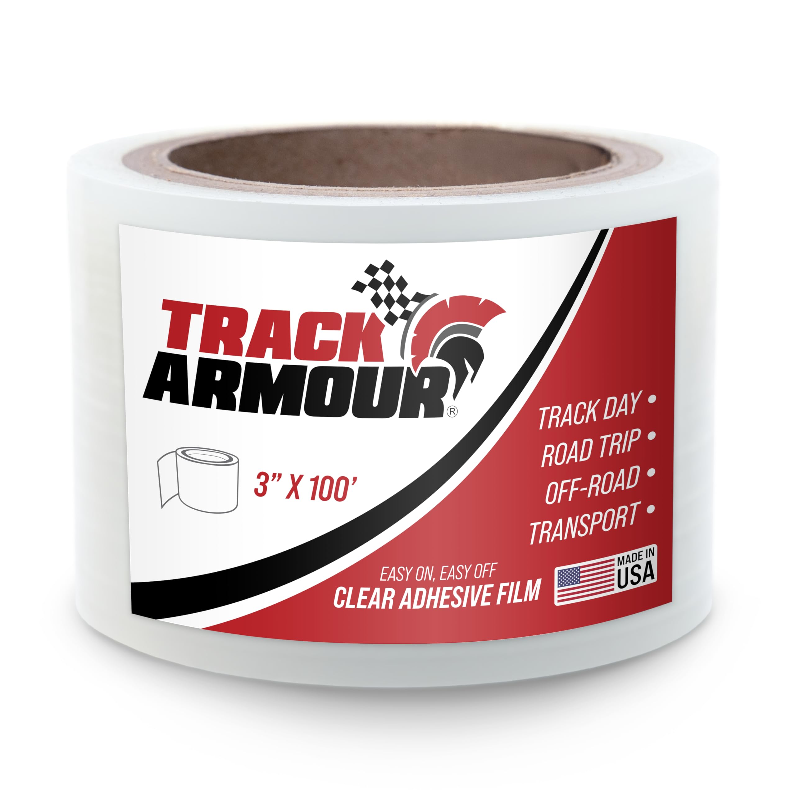 TRACK ARMOUR front roll packaging showing product branding and size benefits