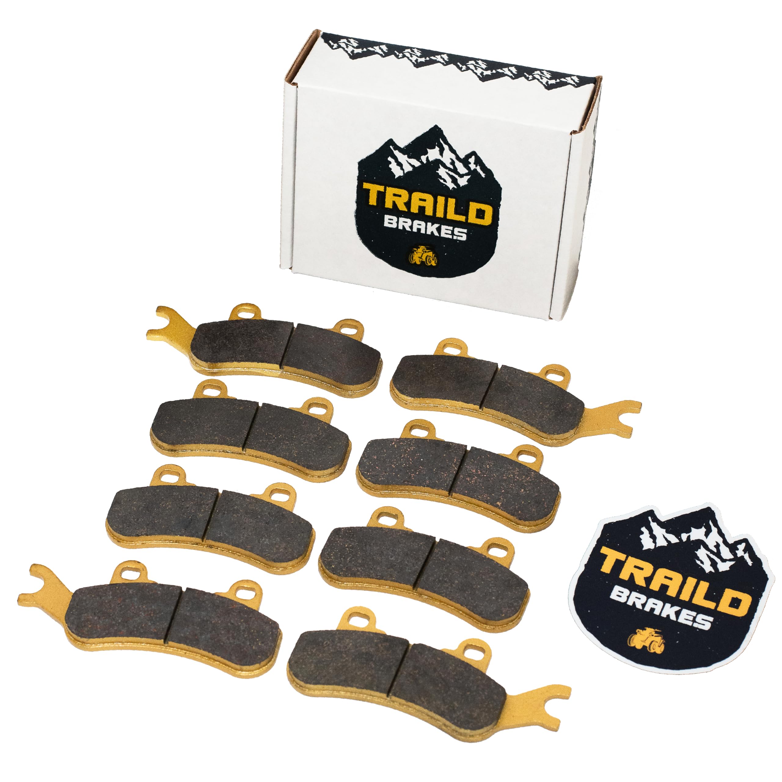 Traild front and rear pad set packaging showing fitment and benefit