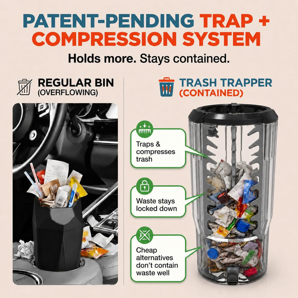 Trash Trapper bottom trap-door open for quick hygienic emptying
