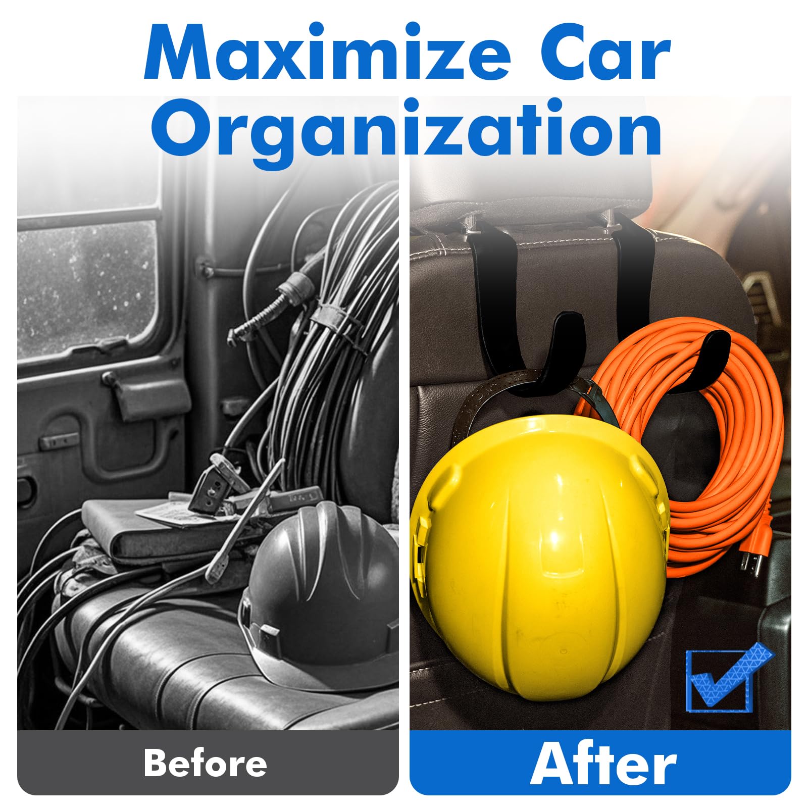 Travel Depot holding a hard hat and safety vest to keep cab organized