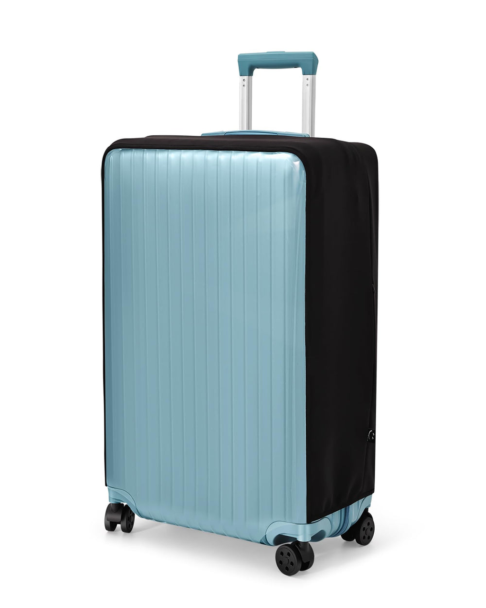 TRAVELKIN front view of clear cover protecting suitcase, shows full protection