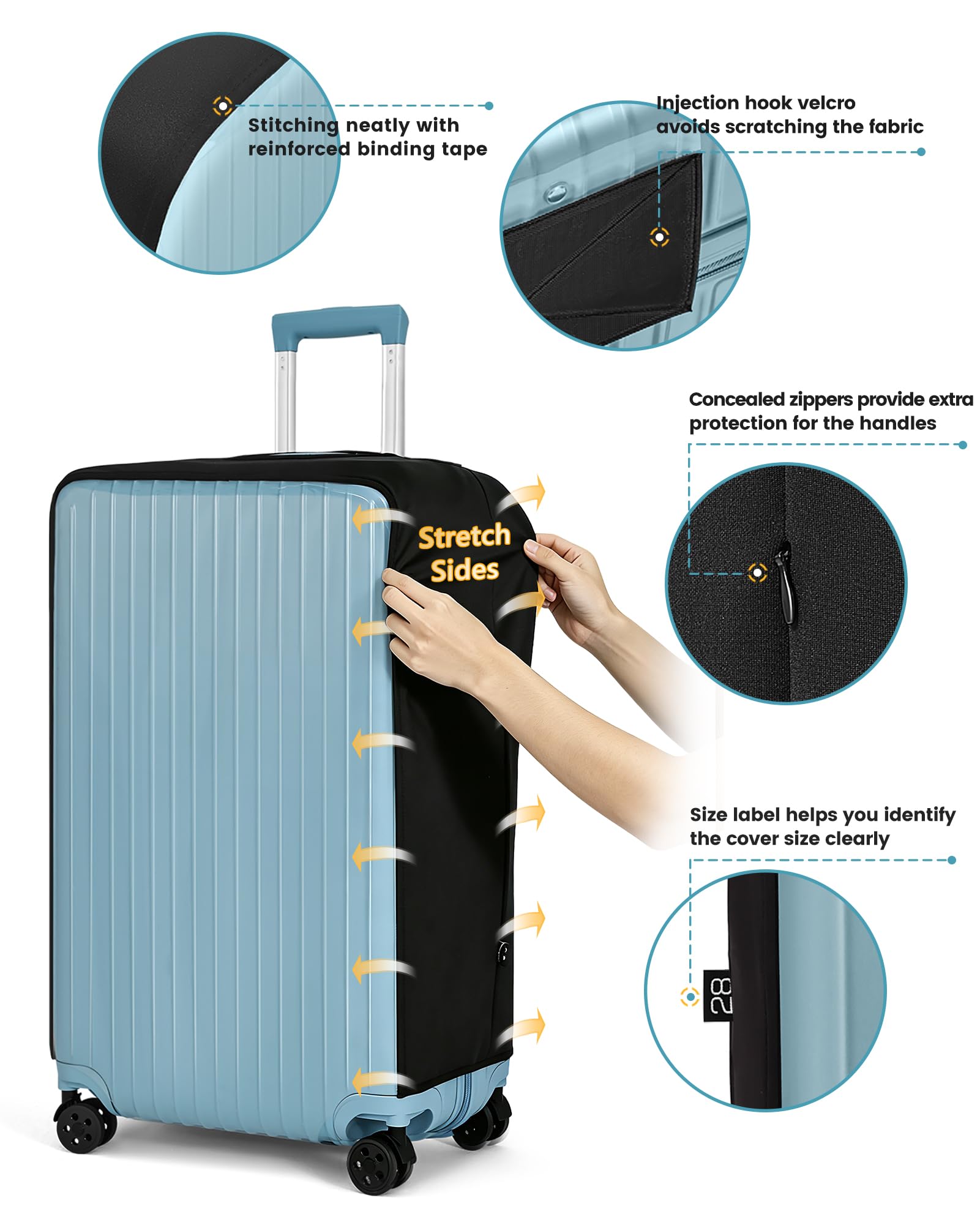 TRAVELKIN suitcase with clear cover in airport, eases identification at claim